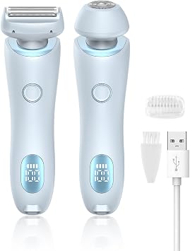 Electric Shaver for Women - Painless Lady Razor Facial Hair Remover 2-in-1 Wet and Dry Cordless Portable Bikini Trimmer for Face Armpit Legs Body - Rechargeable IPX7 Waterproof Hair Removal Blue