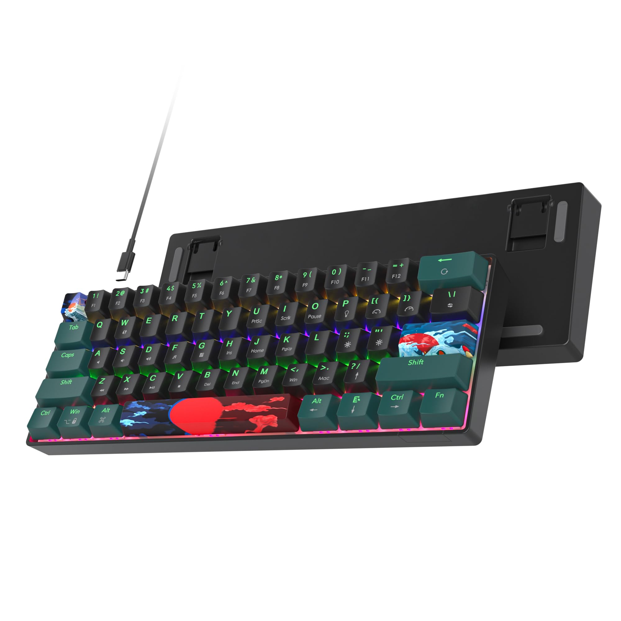 60 Percent Gaming Keyboard 61 Keys Mechanical Keyboard Rainbow Backlit Ultra Compact Wird Keyboard with Red Switches for Win Ps4/5 Xbox(61 Green)