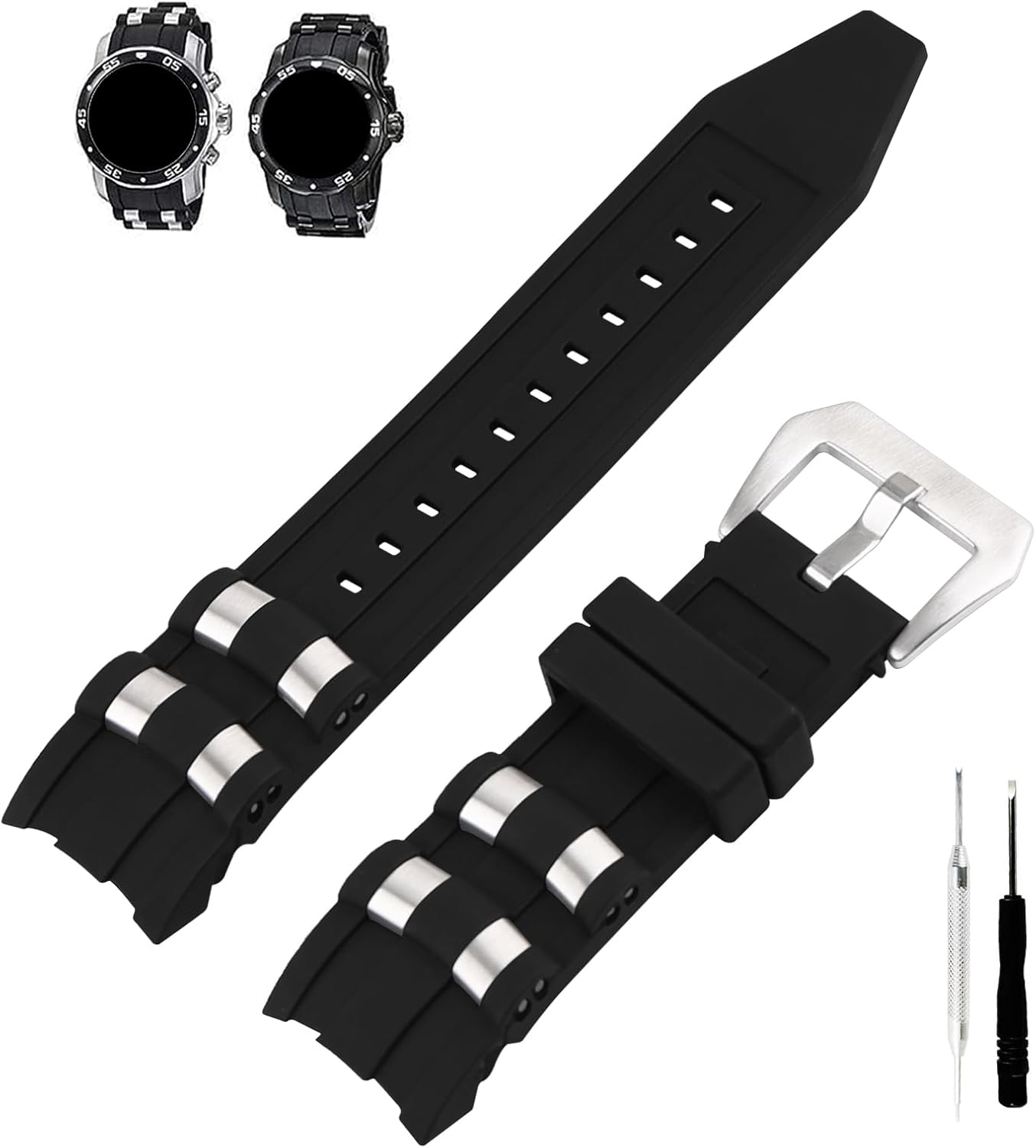 Rubber 26MM Watch Bands Compatible Fit for Invicta Pro Diver 6977 6981 6983 6985 6995 21930 90082 Silicone Strap Wirstband for Men and Women Waterproof Bracelet Watch accessories with Stainless Steel Insert