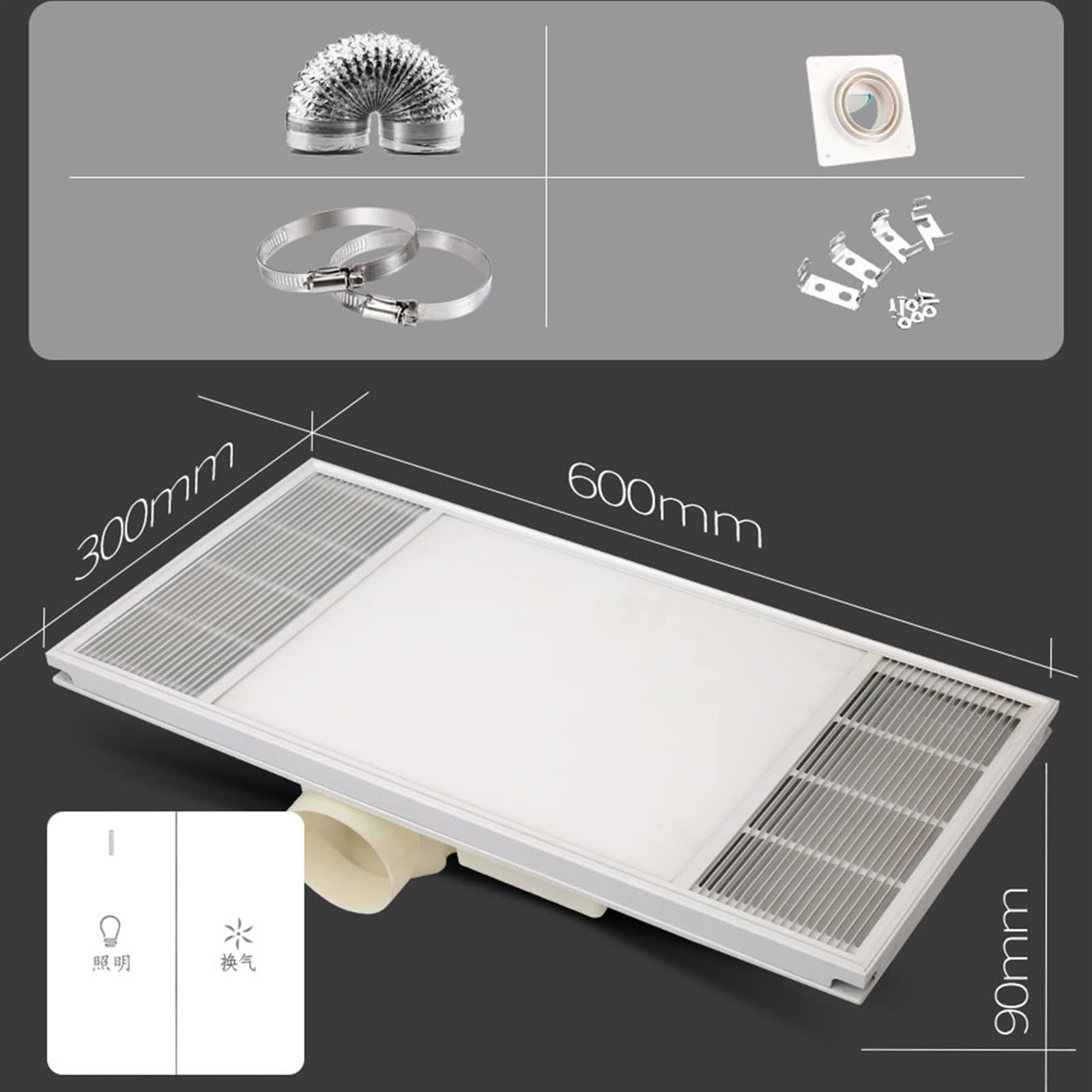 Wentylator wyciągowy łazienkowy montowany na suficie wentylator wyciągowy z oświetleniem LED, ultra cienki i cichy wentylator wyciągowy do kuchni i łazienki (Ø 100 mm) wentylator łazienkowy (rozmiar: