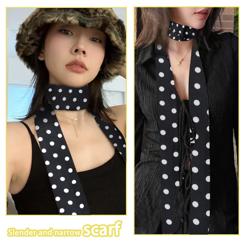 Black And White Scarf Leopard Print Neck Scarf Long Skinny Headscarf Checkered Polka Dot Handbag Scarves for Women4