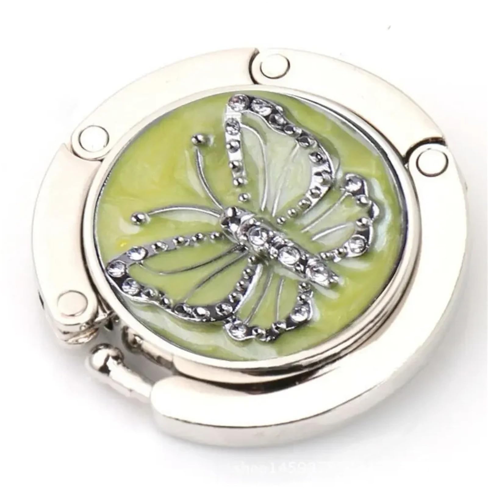 GHHZML Handbag Hooks for Tables Round Metal Hanger Hook Holder Unique Folding Portable Butterfly Pattern Table Crystal Alloy Purse Handbag Bag(Color 01)