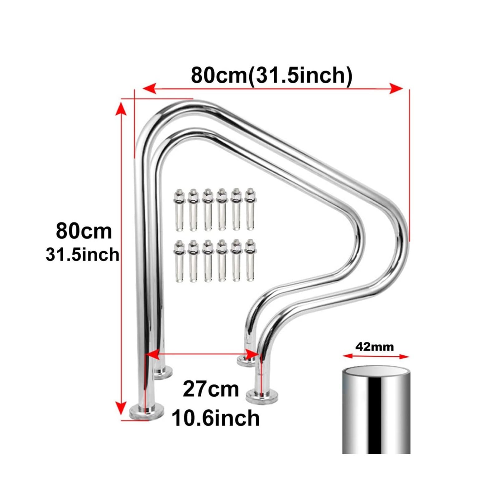Barandilla De Piscina, Pasamanos De Escalera De Piscina De Acero Inoxidable 304, Kit Completo De Manija De Piscina De Fácil Instalación For SPA De Piscina En Casa (Size : Thick 1.2 mm)