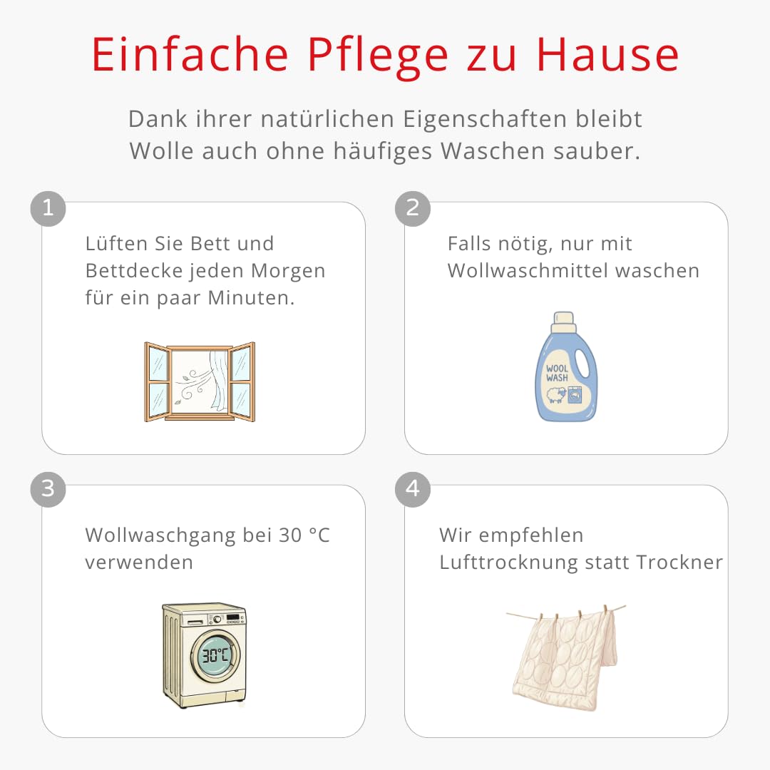 Sommerbettdecke aus Schafwolle 180 g/m² | Leichte Swisswool, Bio-Baumwollbezug, Atmungsaktiv, Temperaturregulierend, Waschbar