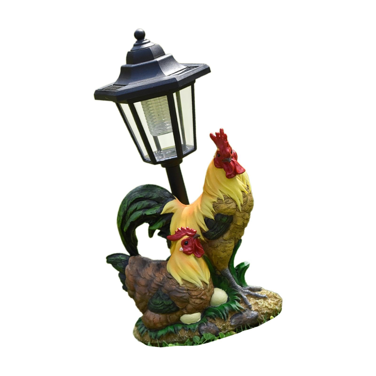 Statue de jardin solaire poulet étanche contre nuit noire allée