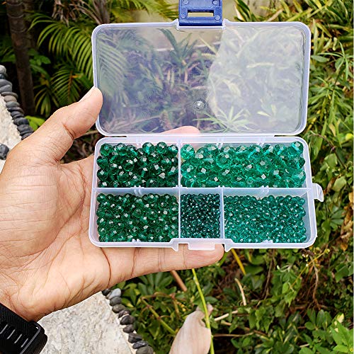 Image of Emerald Green Rondelle Glass Beads for Jewelry Making, Faceted Briolette Crytal Spacer Beads for Bracelet Necklace Earring (2mm 4mm 6mm 8mm 10mm Mixed Sizes, 1000pcs)