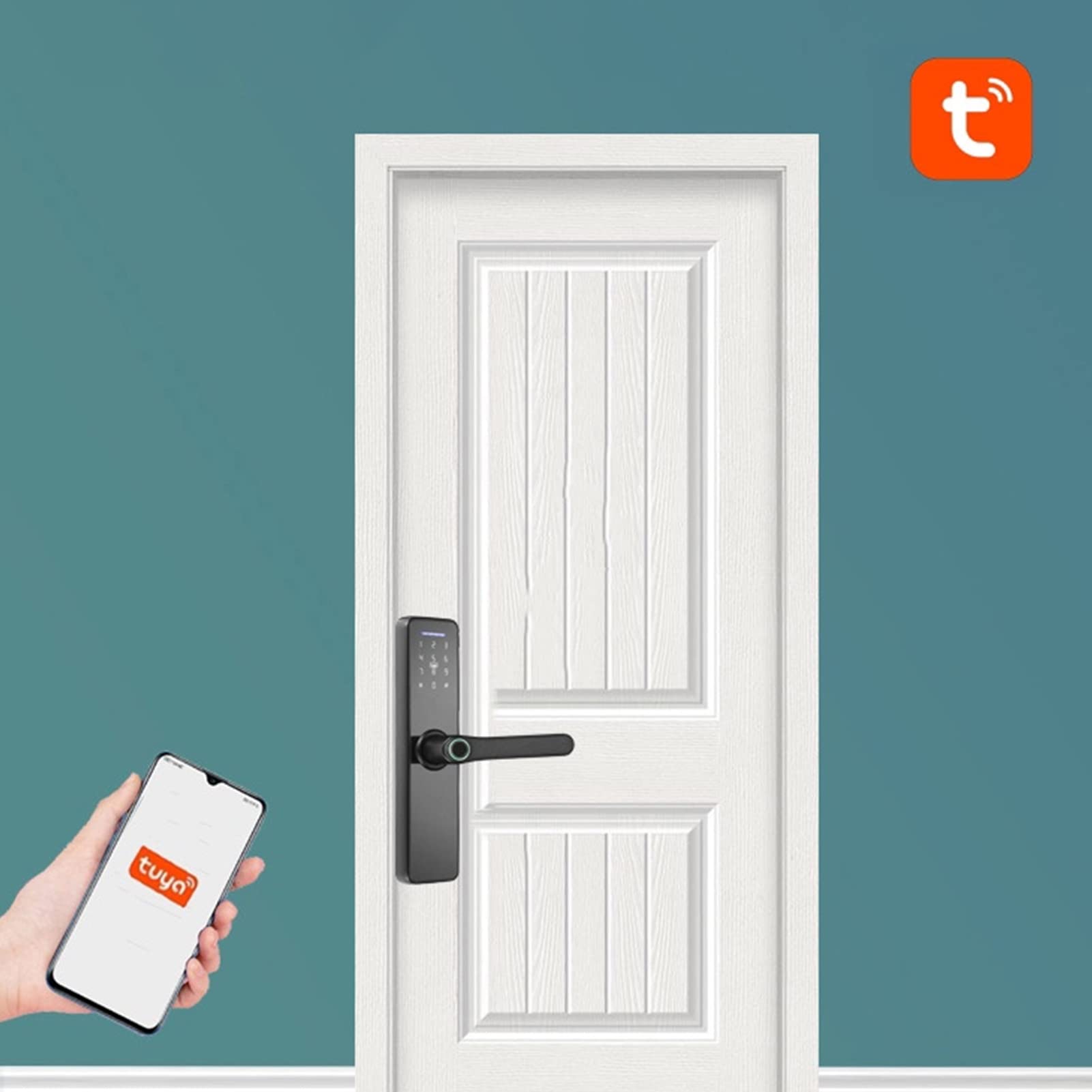 Cerradura Electrónica Inteligente con Huella Digital, WiFi Touch, Código Digital, con Asa para Puerta Delantera