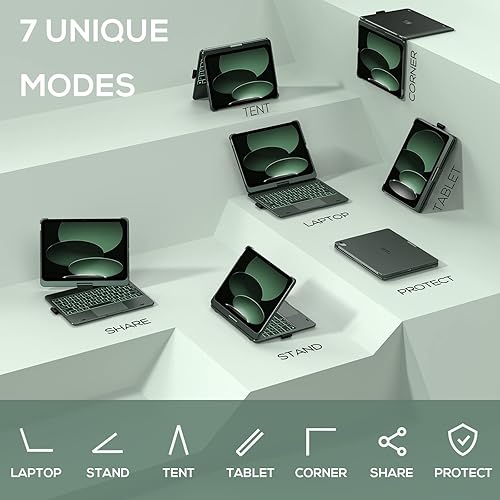 Miniatura 5 de typecase Funda táctil para iPad de 10ª generación con teclado (10.9 pulgadas, 2022) y iPad A16 (11ª generación, 2025) – Rotación de 360°, Verde