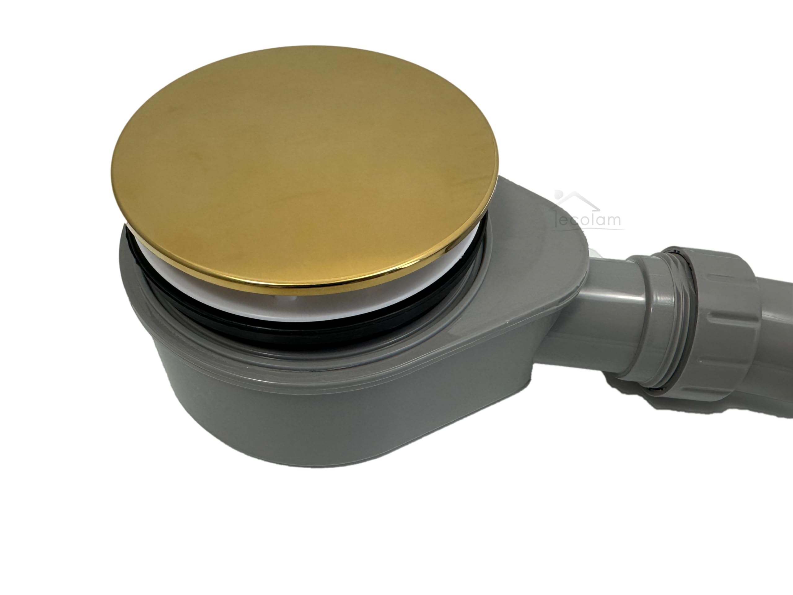 ECOLAM Ablaufgarnitur 90mm Jano für Dusche Duschwanne extra flach 58 mm/Farben (Gold glänzend)