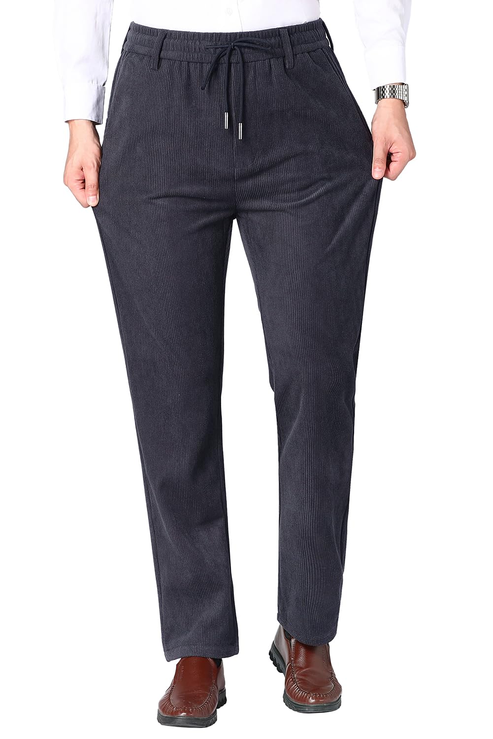 Pantaloni da Uomo in Velluto a Coste Ufficio Pantaloni Eleganti Elasticizzato Pantaloni da Jogging Formale e Casual con Coulisse