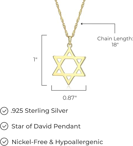 Miniatura 3 de Collar con colgante de estrella de David de plata de ley 925 con cadena de cable de 180in plata chapada en oro amarillo Amarillo S3AN51A0FW