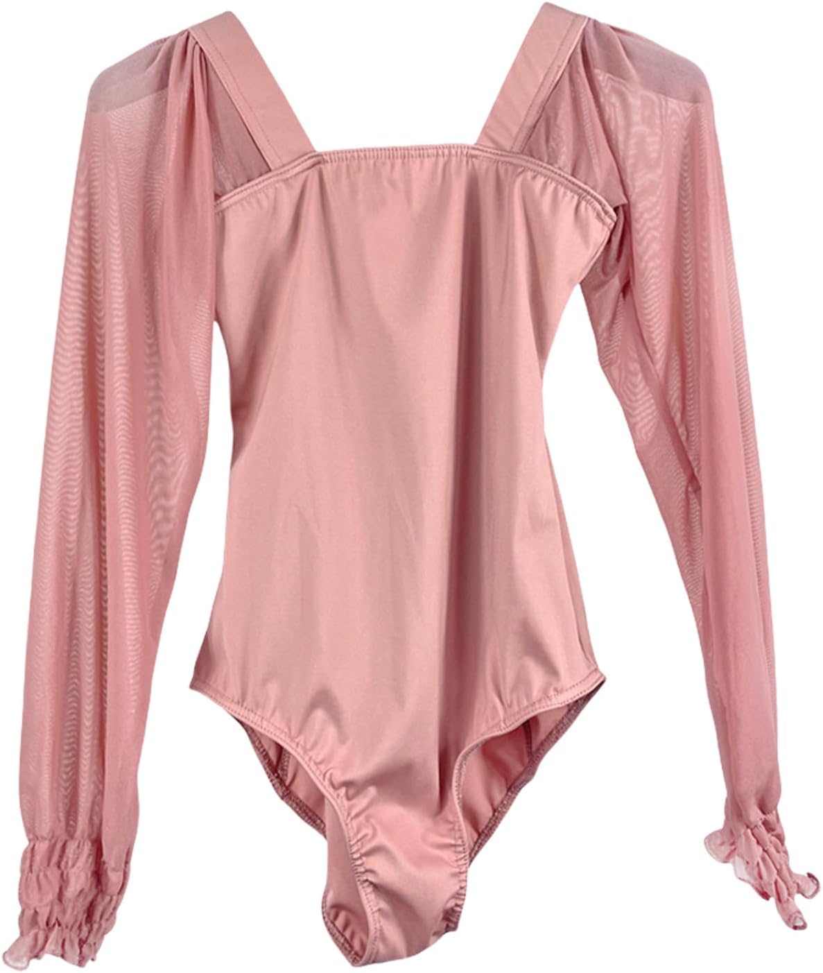 ガールズ レディース ダンス レオタード シアー メッシュ 長袖 バレエ ボディスーツ 体操 レオタード ボディスーツ ダンス衣装