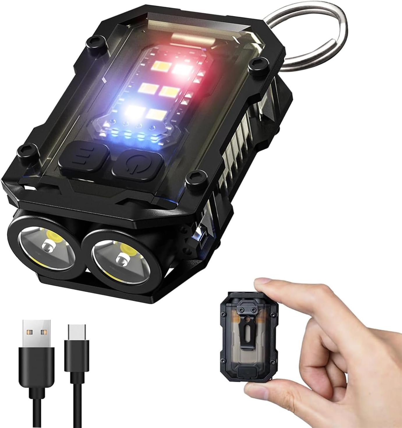 [Upgrade] Mini Keychain Flashlight with Magnet: Rechargeable, 800 High Lumens, LED & COB Portable Clip on Flashlights-8 Modes, Waterproof (Black)
