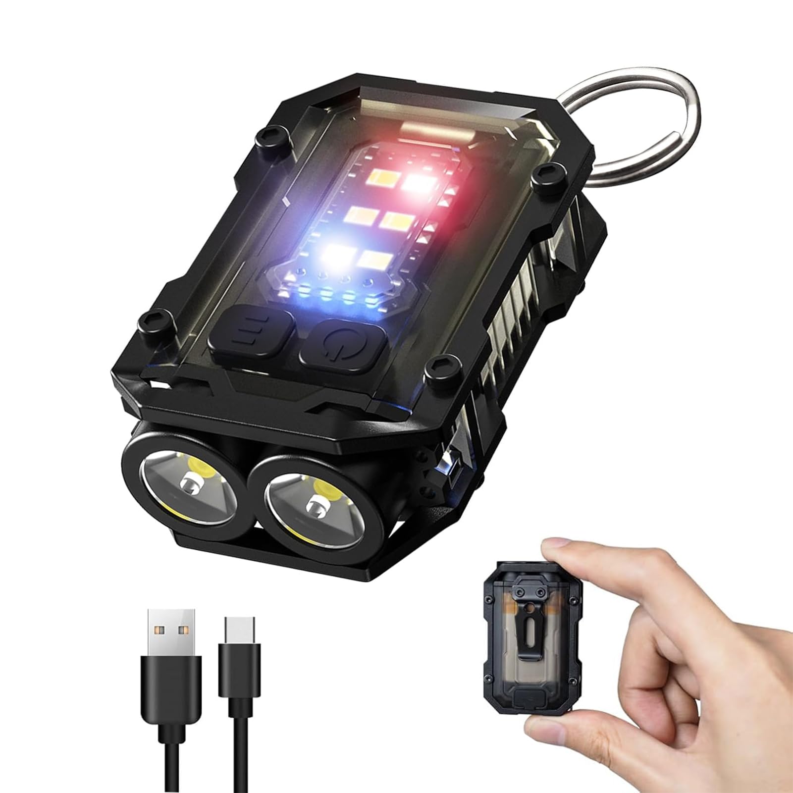 [Upgrade] Mini Keychain Flashlight with Magnet: Rechargeable, 800 High Lumens, LED & COB Portable Clip on Flashlights-8 Modes, Waterproof (Black)