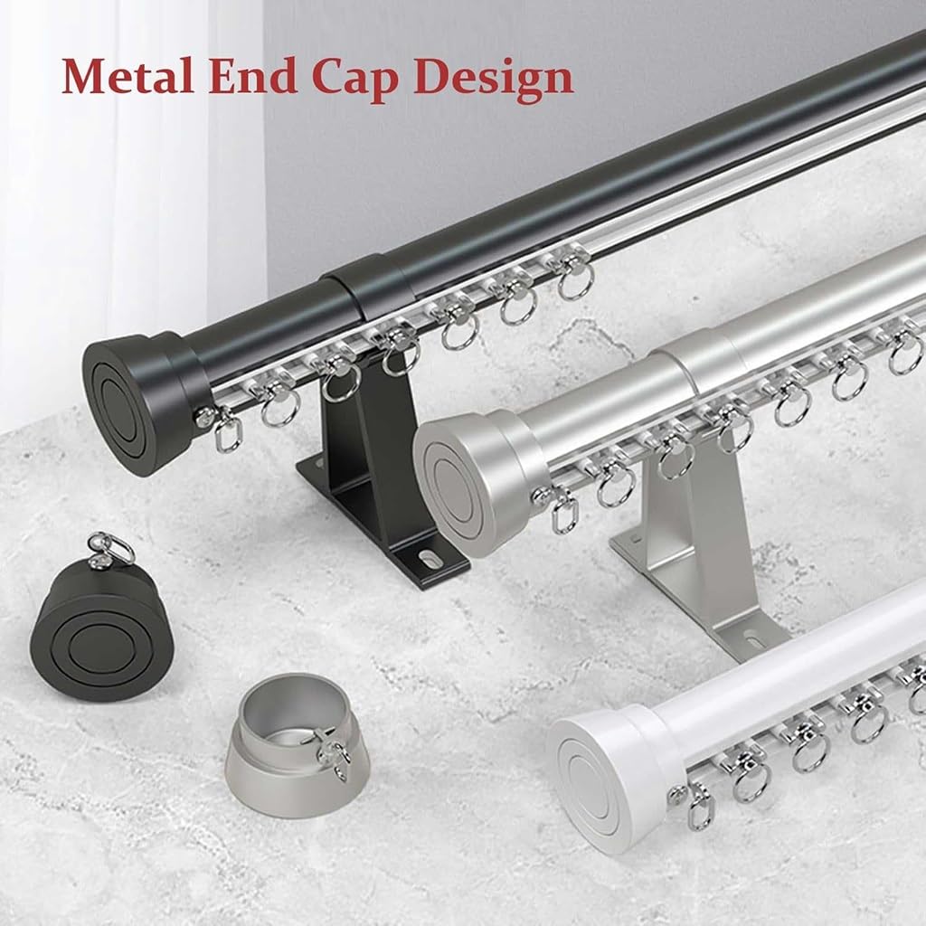 Rail de Rideau Double en Aluminium Robuste pour Baie vitrée (Noir, 4,6 m), Longueurs réglables de 2,5 m à 4,8 m. Idéal pour Rideaux et voilages.