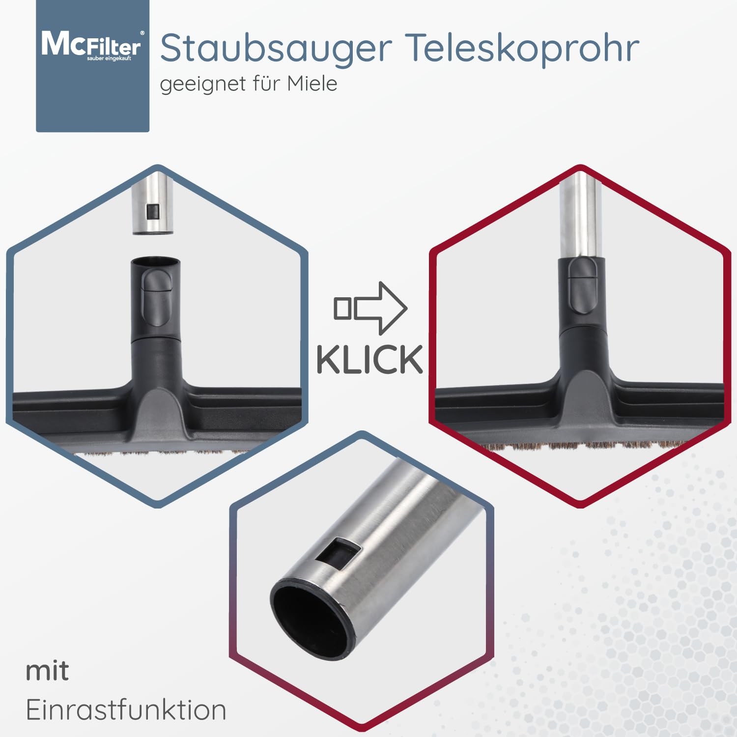 McFilter I Teleskoprohr kompatibel mit Miele S8340, S8360 Powerline, S8730 Staubsauger, Staubsaugerrohr mit Anschluss Ø 35mm, ca. 61-103cm