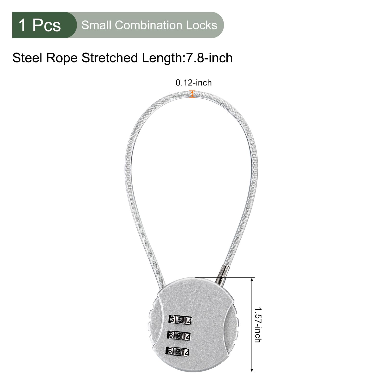 YOKIVE 1 Pcs Small Combination Locks, 3 Digit Baggage Padlocks, Silver Tone, 7.8-Inch - Image 2