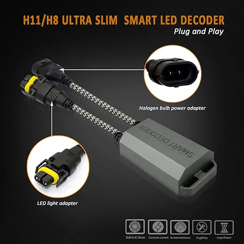 Miniatura 3 de D-Lumina H11 H8 H9 LED Canbus Decodificador Anti-parpadeo, Bombillas LED Resistor Eliminador de Errores Decodificador Decodificador, Cancelador de