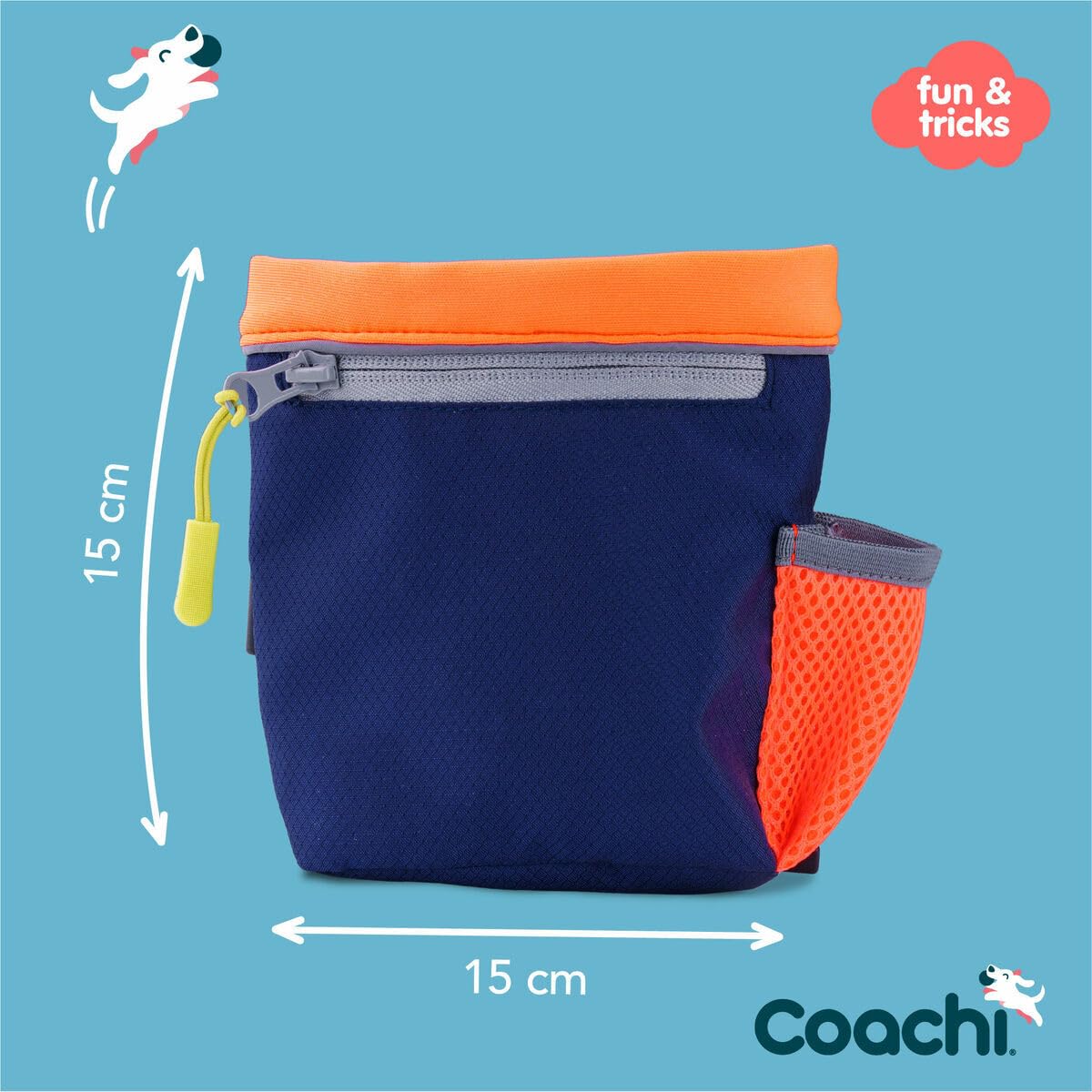Coachi Train & Treat Saszetka na przysmaki | Granatowy/Koral | Kieszeń na zamek, zamknięcie ze ściągaczem, zaczepy do paska, pasa spodni lub kieszeni. Idealna na spacery z psem i treningi