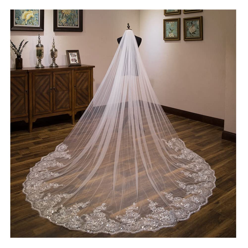 3 m Long voile de mariage église mariage voile de mariée tulle bord appliques voile avec peigne dentelle paillettes tulle doux pour mariée studio photo accessoires robe de mariage