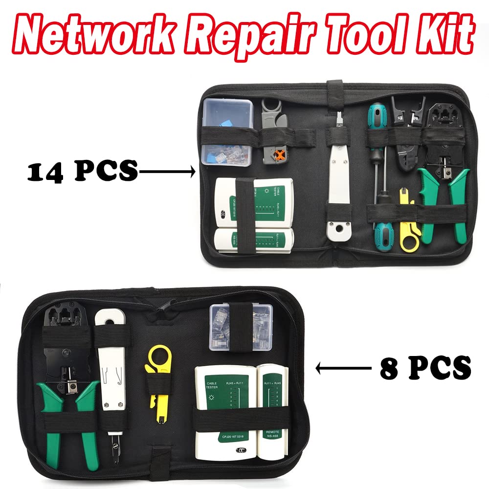 Network Cable Repair Maintenance Tool Kit Set Portable Phone Cable Crimper, Network Repair Tool Kit 14pcs