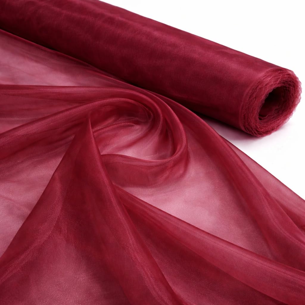 Burgundy 5 Meter Pack Plain Sheer Lightweight Organza Voile Drape Curtain, Wedding, Chair Sash Fabric 150cm Wide