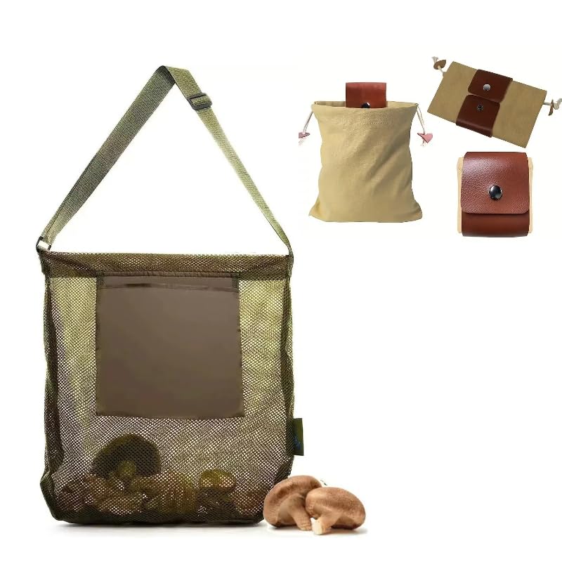 Kidemlra Mushroom Foraging Kit, Set of 2 morel Mushroom Collecting Tools kit includes 1pc Collapsible Bag, and 1pc Morel Mushroom basket, Tool Bag for outdoor Picking, hunting, Garden tools. (Green)