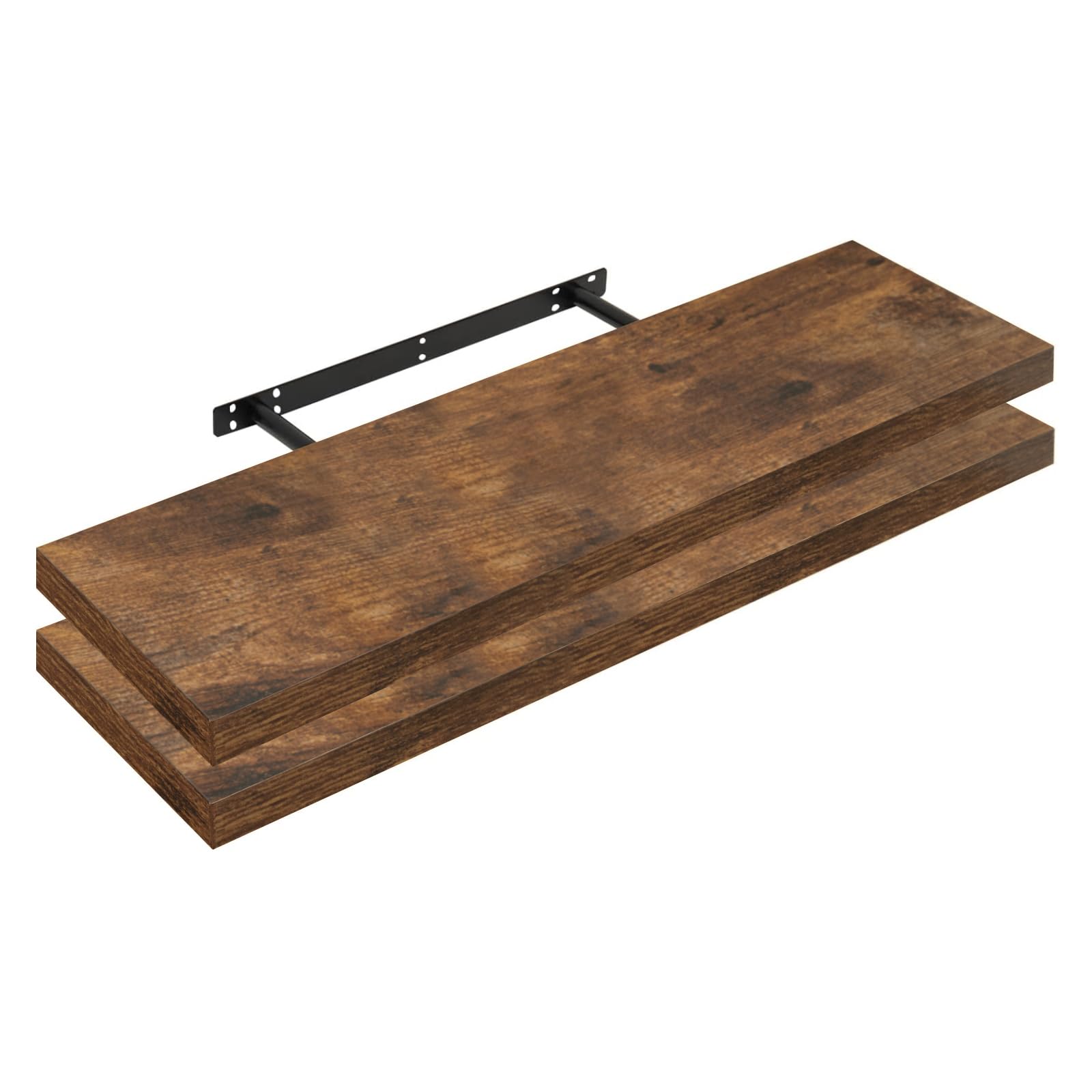 WOLTU 2 Pcs Floating Shelf, Color of Rustic Brown, Wooden Wall Storage Display Shelf 80cm Long RG9318hov-2