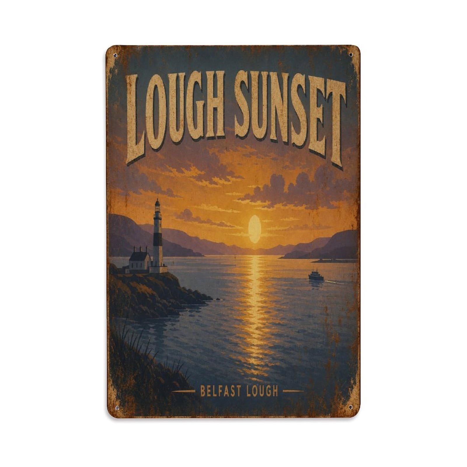 Belfast Lough Ireland Retro Maritime Heritage Metal Tin Sign Plaque Wall Decor for Cafe, Man Cave, Club Bar, Office, Home Garden Round Metal Poster 8x12Inch