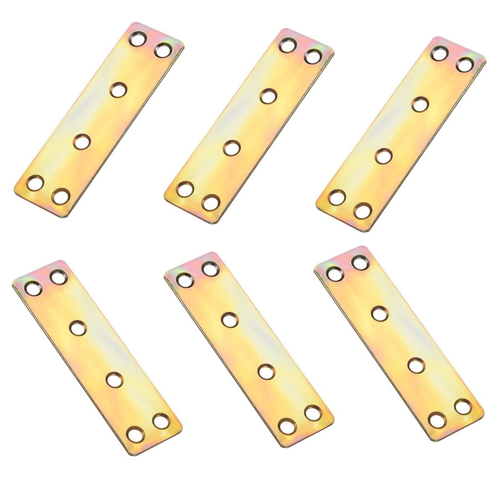Ta-Vigor Gold 6Pcs Six Mount Holes Flat Fixing Mending Plates, Straight Brace Brackets Mending Repair For Wood Connector, 80Mmx23mmx1.6mm