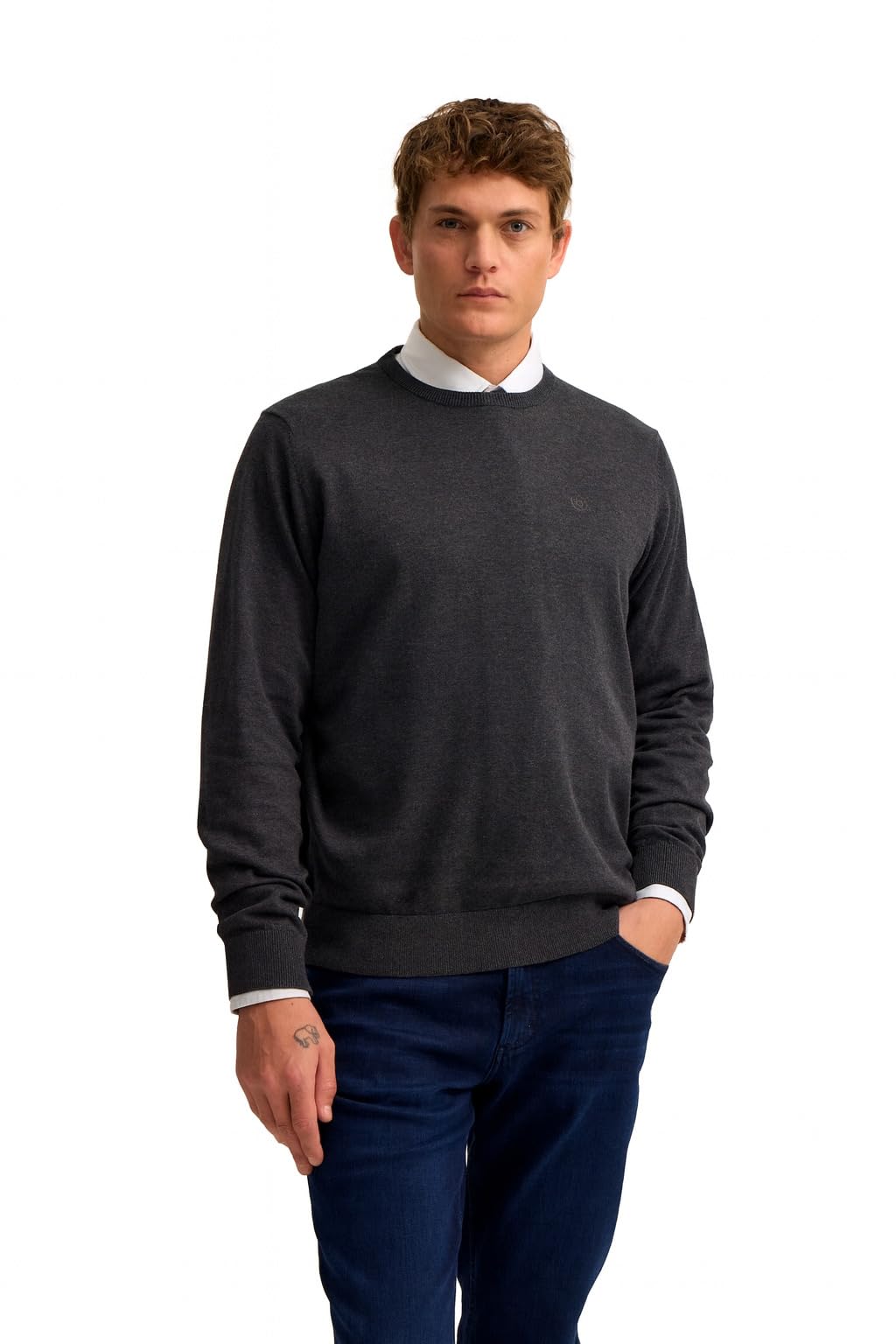 bugatti Herren Pullover Rundhals 7400-85510D Regular Fit Basic Essential Baumwolle