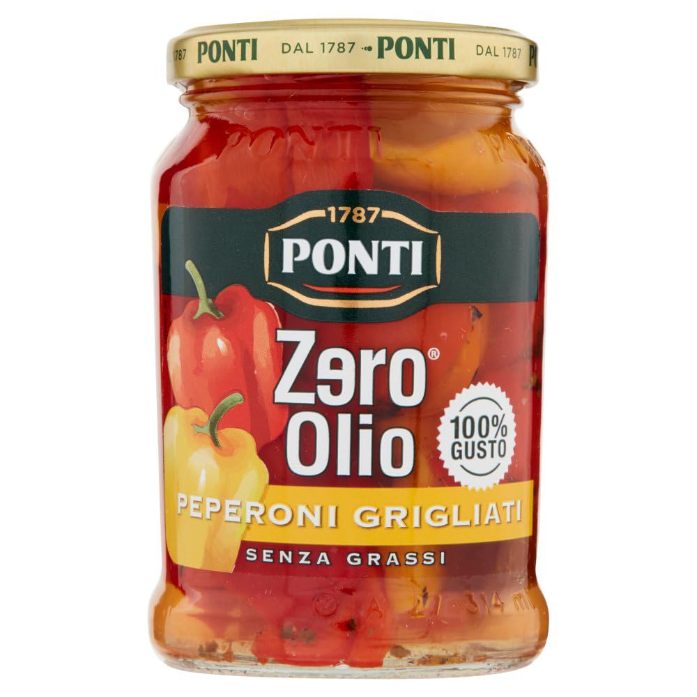 6x Ponti Peperoni Grigliati Zero Olio,Ohne Öl,Gegrillte Paprika,Fettfrei,Glas 290g + Italian Gourmet Polpa di Pomodoro 400g Dose
