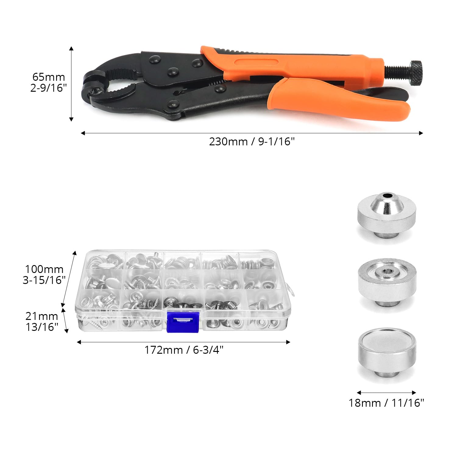 QWORK® 60 set bottoni a pressione con 3 matrici intercambiabili e pinza di fissaggio - per la riparazione di coperture per barche, tele, teloni