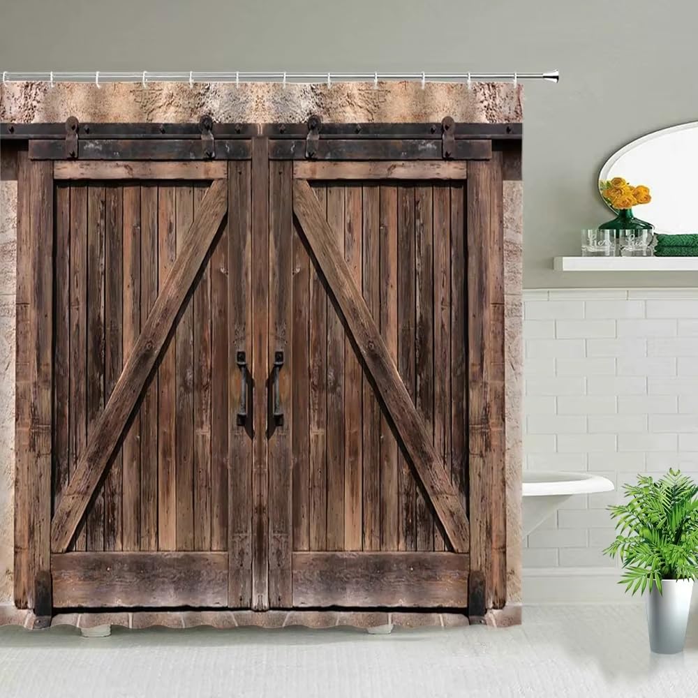 Rideau de Douche rétro en Bois, Style Rustique Vintage, avec Crochets, idéal pour Une Salle de Bain de Style Ferme (244 x 200 cm/L x H/Rétro 1)