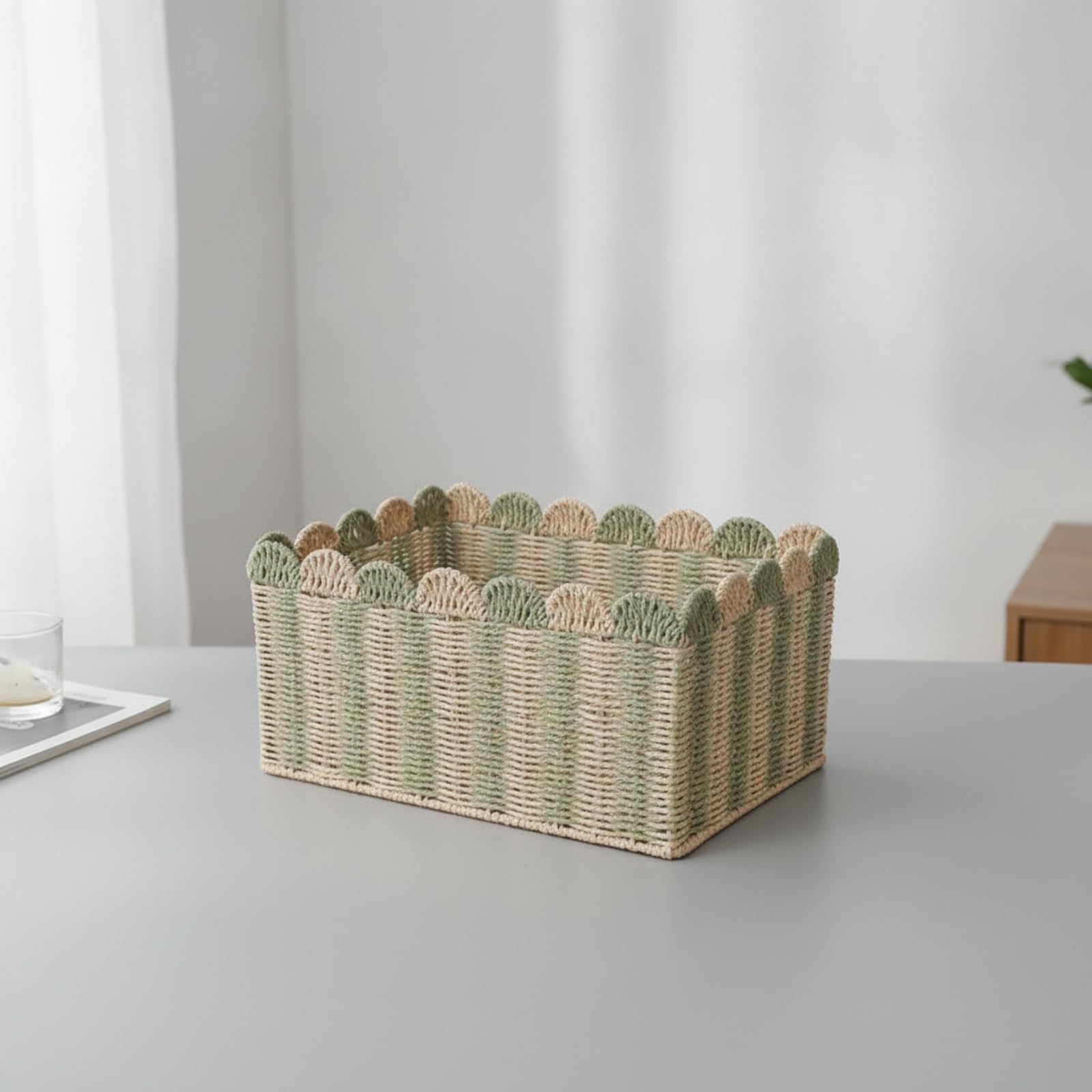 Cesta Cuerda Papel Tejidas a Mano | corativa, Organizador Rectangular Cuerda, Abierta, para Escritorio, Dormitorio, M