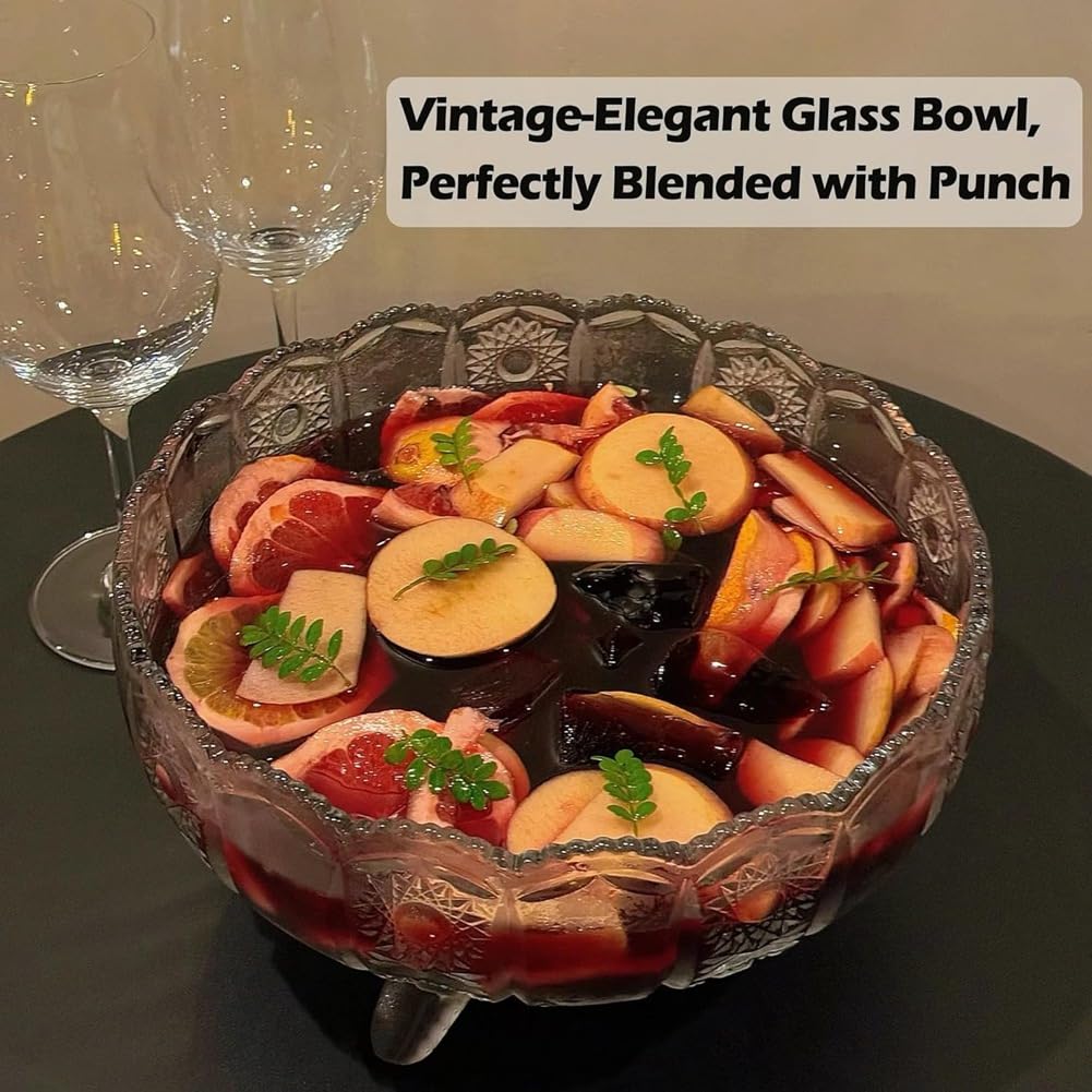 Bol à Punch Vintage en Cristal de 3 000 ML, Design Robuste et Robuste, Idéal pour Les Centres de Table Lors de Fêtes.