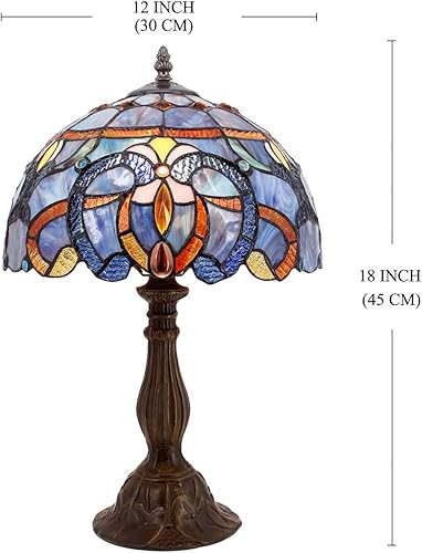 Miniatura 3 de WERFACTORY Tiffany Lámpara de mesa estilo vitral, color azul, morado, lámpara de mesa de lectura, luz de escritorio de lectura, 12 x 12 x 18