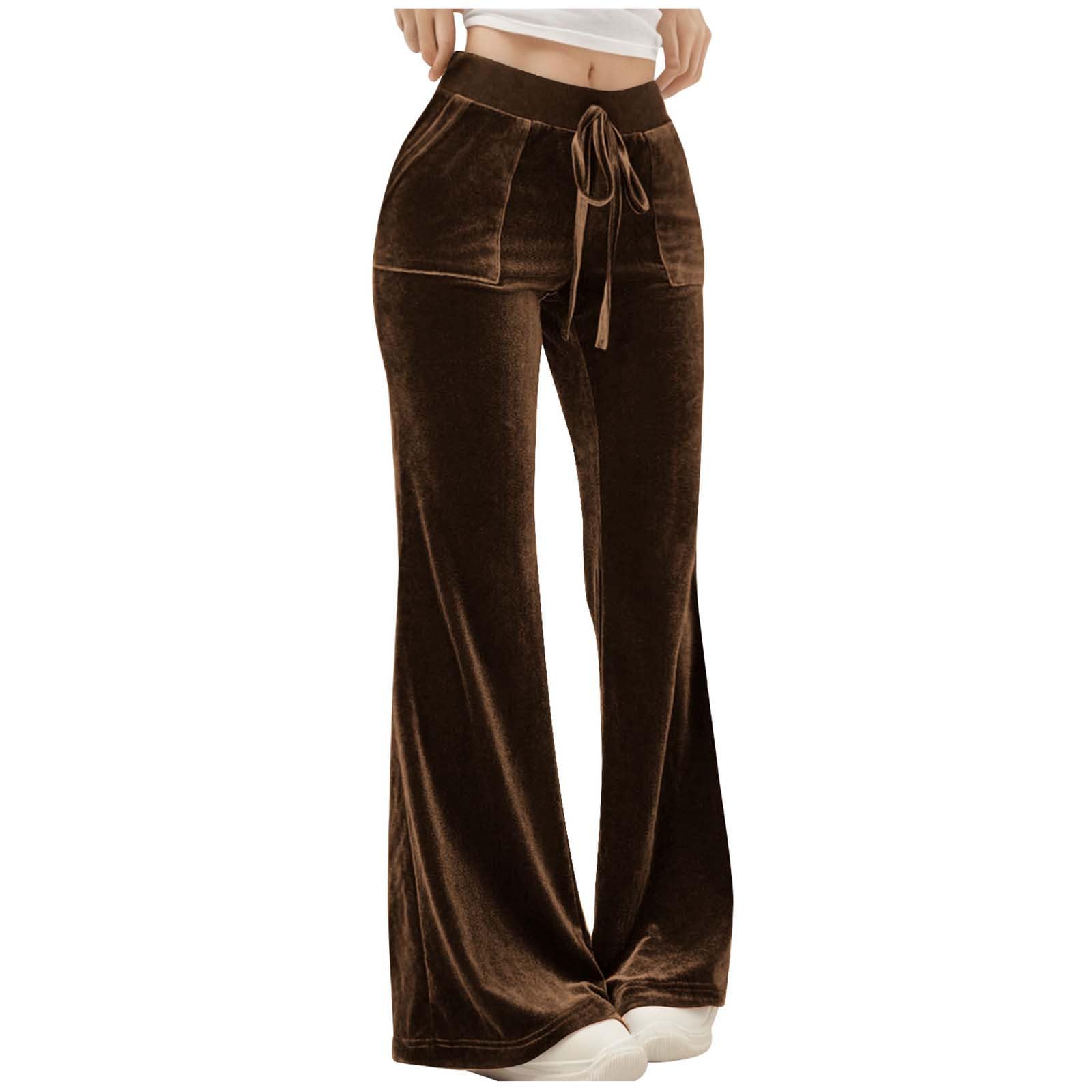 Womens Velvet Pants Bell Bottom Velour Sweatpants Casual Drawstring Straight Wide Leg High Waisted Lounge Flare Pants