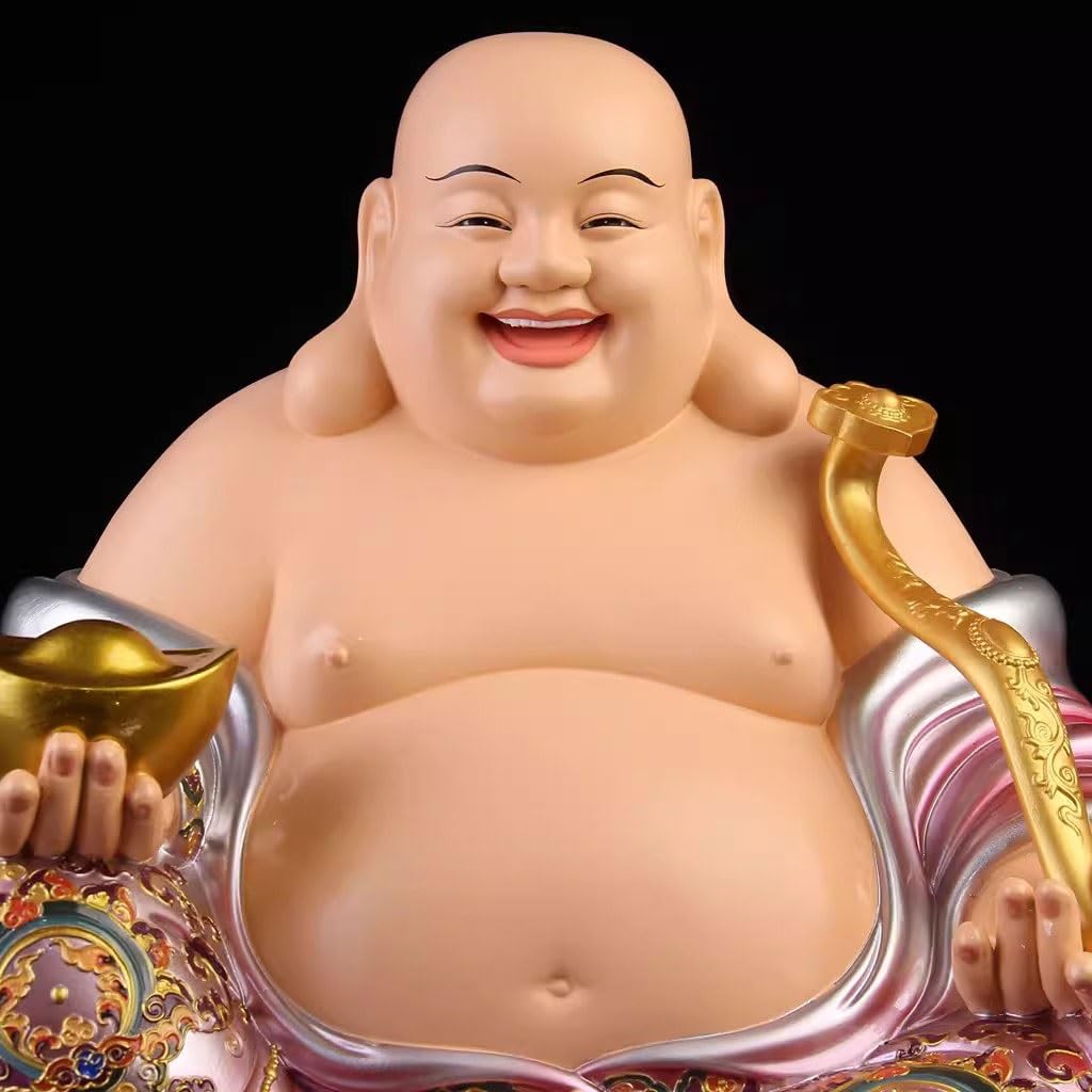 Figurka Buddy do użytku domowego do użytku domowego uśmiechniętego Buddy Bodhisattwy żywica posąg Buddy, aby przyciągnąć bogactwo, salon, gabinet, rzemiosło biurowe ozdoby medytacyjna statuetka buddy