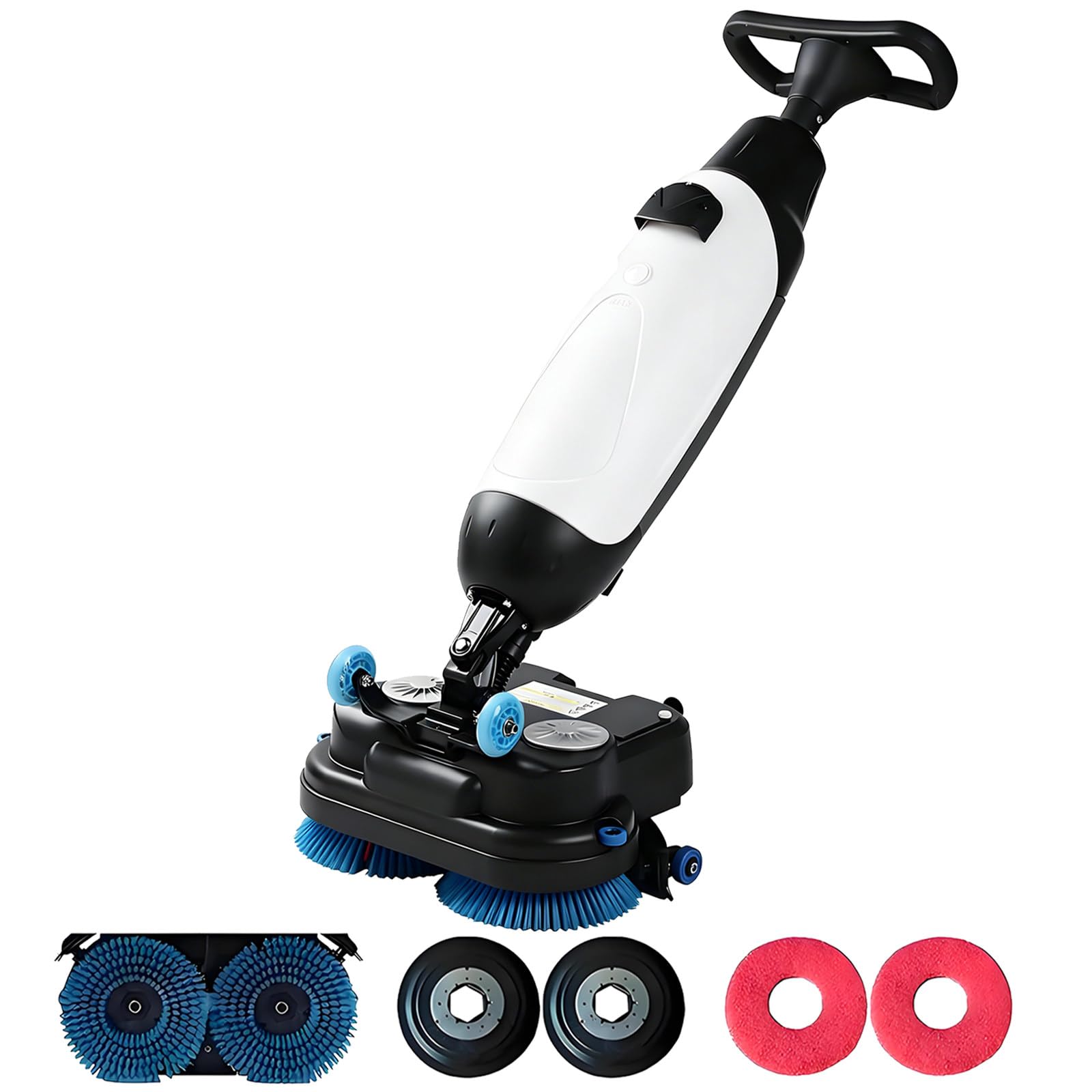 Limpiadora De Suelos InaláMbrica, Cabezal De Doble Cepillo De 43 Cm, Minifregadora De Operador A Pie para Personal De Mantenimiento Escolar, AutonomíA De 120 Minutos White