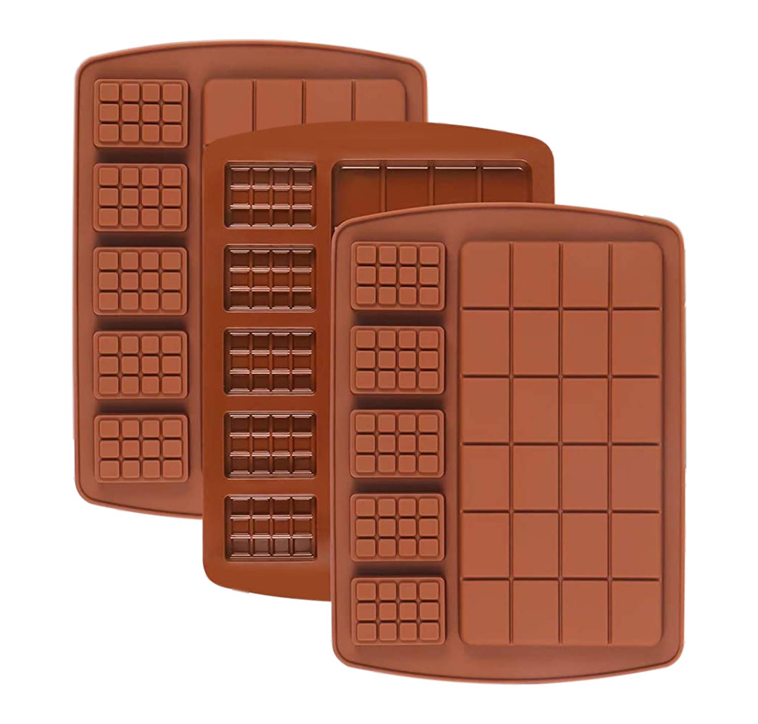 BREEZOChocolate Bar Molds, 3PCS Break Apart Silicone Chocolate Moulds Candy Molds Non-Stick Reusable DIY Baking Molds Candy Protein & Energy Bar Molds (2 in 1)