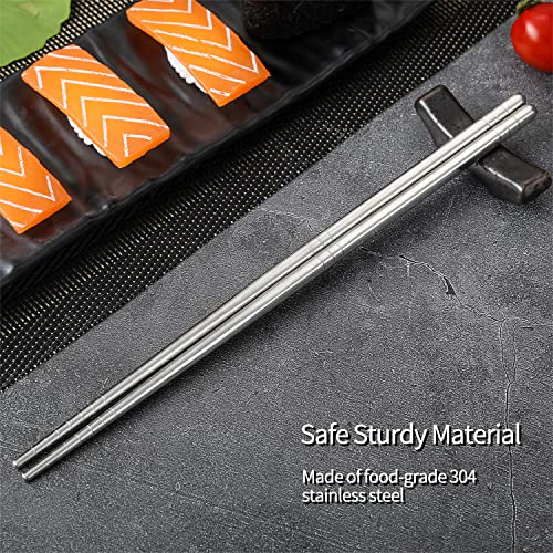 Hualan Stainless Steel Chopsticks, Metal Alloy Chopstick, Reusable Non-Slip Design Chop Sticks, 5 Pairs Gift Set,Silver #TOP5