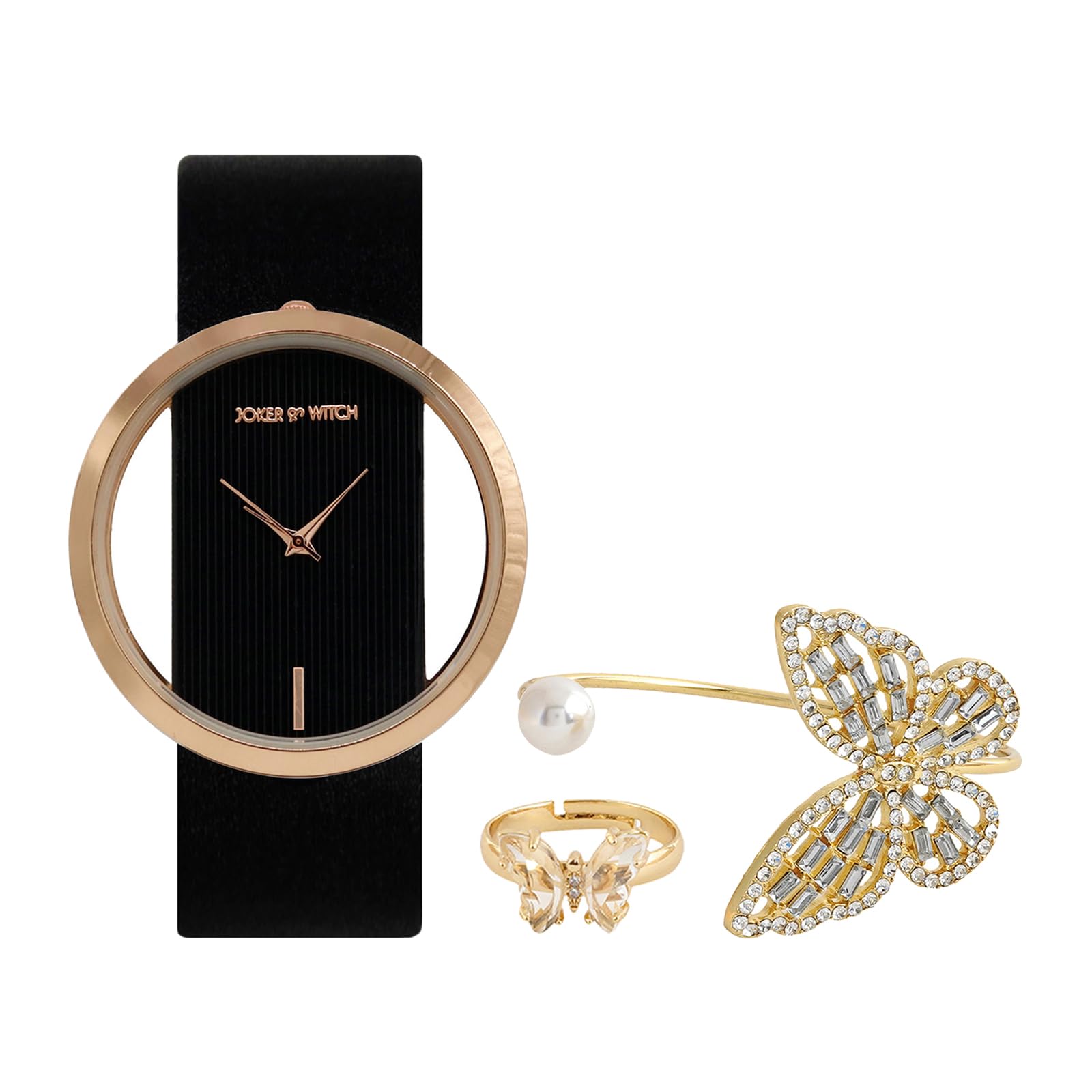 Joker & Witch Leather Fedora Butterfly Love Triangle Women Analogue Watch Gift Sets, Black Dial, Black Band (B0CC4ZMV2Q) Amazon Price History, Amazon Price Tracker