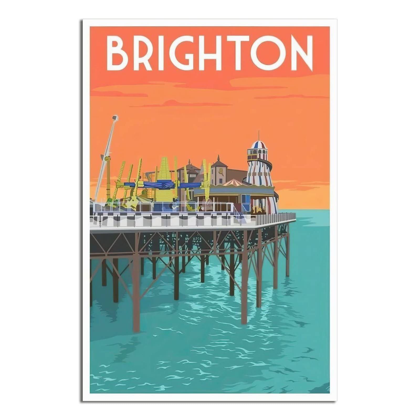 KZIWQ Metal Tin Sign Brighton for Travel Vintage Art Wall Decoration Sign Home Kitchen Bar Patio Cave Funny Decoration 15x30cm