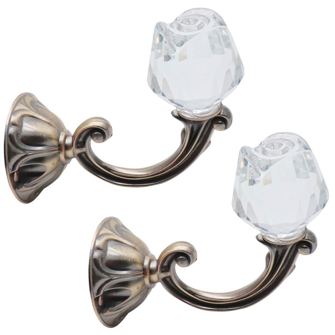 Xiaoyztan Crystal Rose Head Curtain Tiebacks Drapery Holdbacks Multifunctional Decorative Wall Mount Hooks (BrzoneTone, Pack of 2 Pcs)