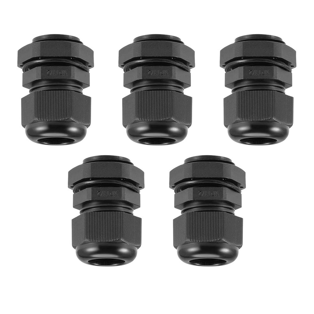 MACHSWON 5Pcs NPT1/2 Cable Gland - Durable Threaded Wire Connector with Locknut for 8-14mm Dia Cable Wire, Black