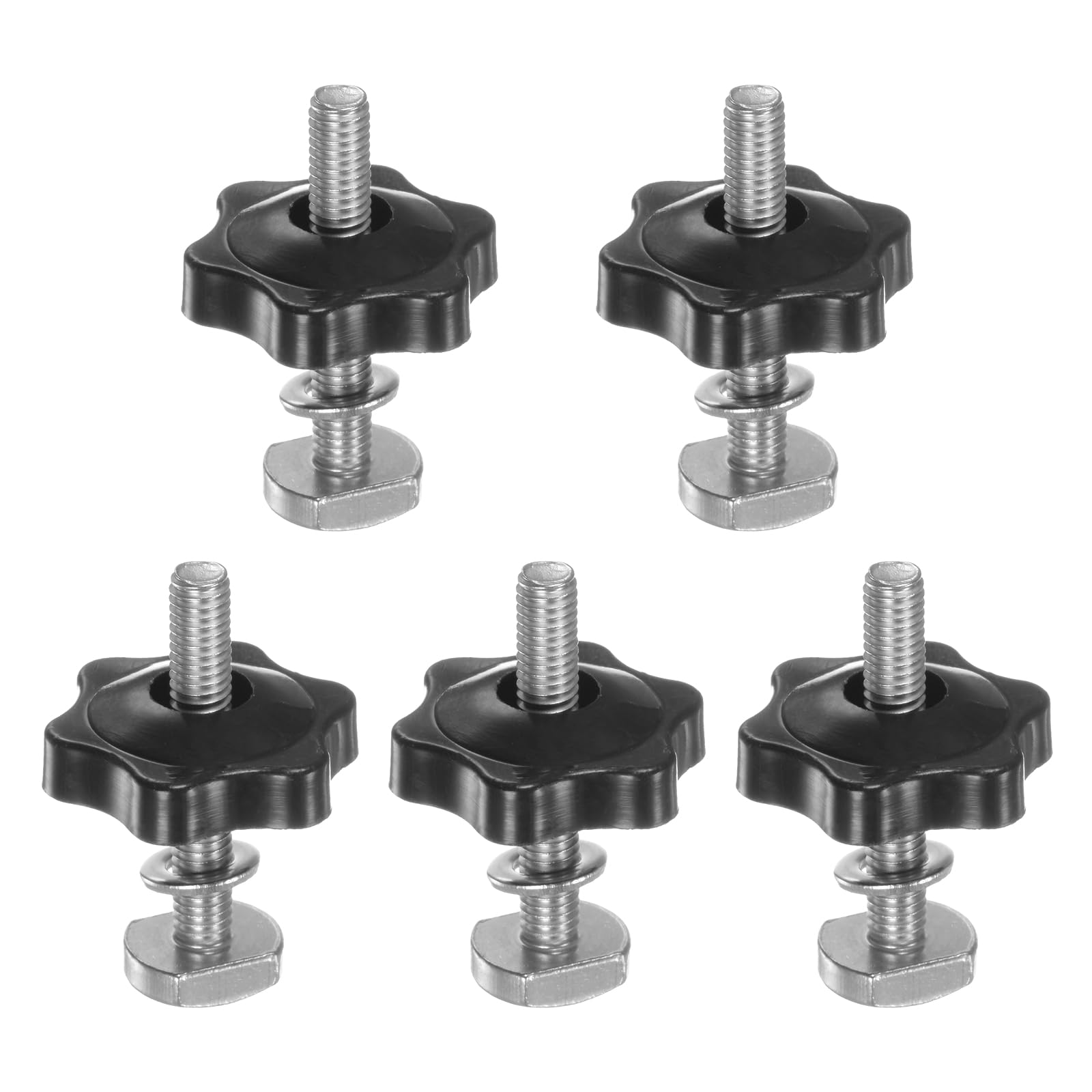 5Set T Track Bolts Knob Kit M6 x 40mm Threaded Bolts M6 x 32mm Hex Hand Nut Clamping Knob with Washer for Woodworking Jigs and Fixtures, Black