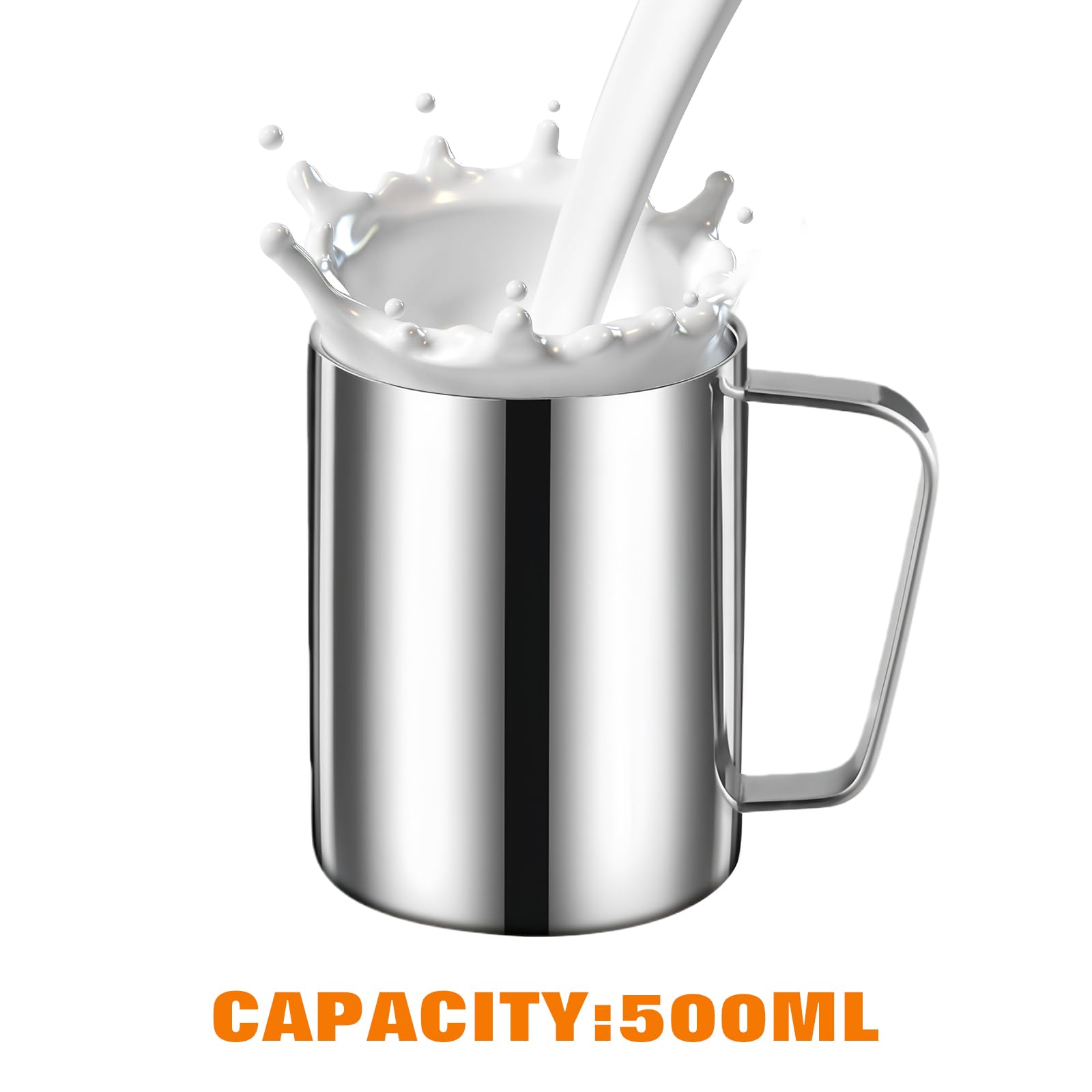Zestaw 2 kubków ze stali nierdzewnej, kubek do kawy 500 ml, z podwójnymi izolowanymi ściankami, metalowy kubek do herbaty Sus 304 z uchwytem, do kawy, mleka, soku i innych napojów, 2 szt