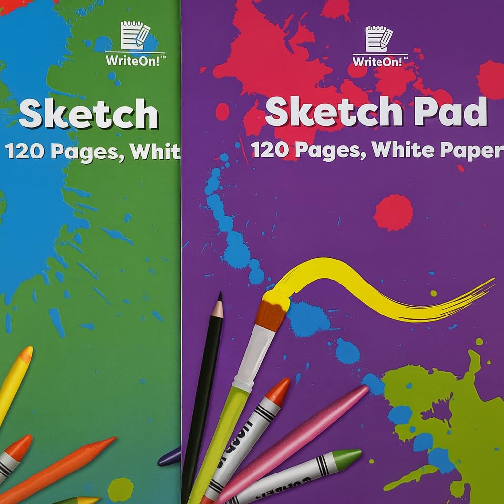 (2 Pack) A4 Artists Sketch Pad - 60 Sheets - 80GSM - White Paper Drawing Book (Purple & Green)