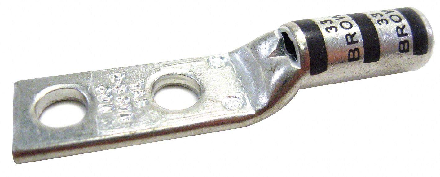 Two Hole Lug Compression Connector, 2 Awg